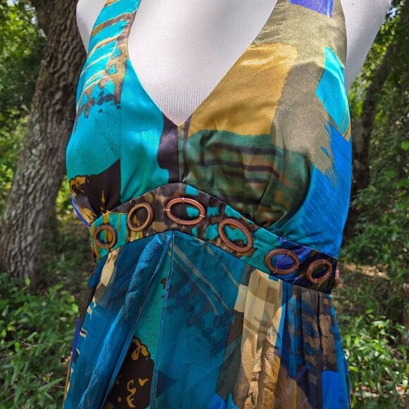 Y2k Robbie Bee womens silk babydoll Dress 14 Blue Fairycore Whimsy Halter prom - Picture 2 of 10